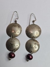 Vintage or Antique Sterling Silver Dangle Earrings 11.3 grams hand hammered picture