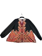 JM Collection Blouse Womens Plus Size 2X Black Red Floral Long Sleeve Chiffon NW picture
