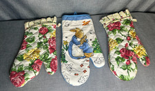 Vtg Peter Rabbit & Cottagecore Floral Ruffled Oven Mitts Mitten Lot of 3 picture