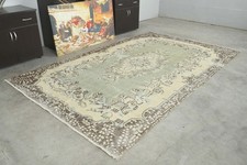 6x10 Turkish Antique Large Wool Rug Hand-Knotted Neutral Vintage Oushak Rug,1050 picture