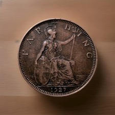🇬🇧 1927 UK Great Britain George V Farthing EF Circumferential Die Crack Error. picture