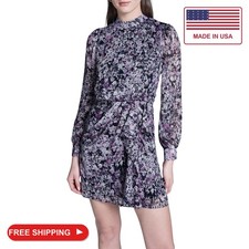 BCBG Women's Chiffon Asymmetrical Skirt Ruffle Unlined Sleeves Mini Dress, Dp Se picture