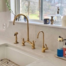 Vintage Victorian Brass Bridge Faucet, Kitchen Sink Unlacquered Brass Faucet picture