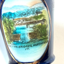 NORTHFIELD VT Bridges  VERMONT ANTIQUE Souvenir China COBALT TRINKET  picture