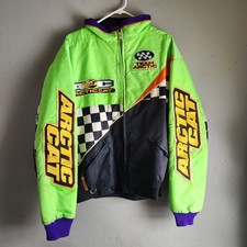 Vintage Team Artic Cat Thinsulate Snowmobile Racing Jacket Neon Colorblock Lrg picture