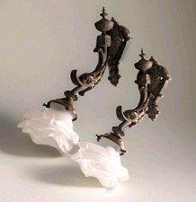 Pair of Rare Antique French Bronze/Brass  Sconces Dolphin Chimeras Dragons picture