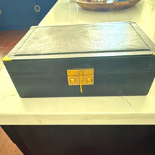Rolex Blue Faux Leather Lockable Jewelry Box, Lined Rectangle, Metal Latch picture