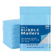 #0000 4x6 Color Poly Bubble Padded Envelopes Mailers Bag , Light Blue, 500 PCS picture