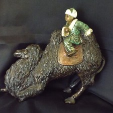 DEFECTIVE ANTIQUE SIGNED CAMEL BOWING DOWN MONGOL CHINESE RIDING ENAMEL  G3D picture