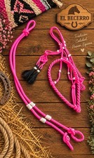 Bosal/Riendas Rosa Blanco Charras C/Cerdas Pink/White Horse Halter w/ Lead Rope picture