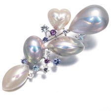 Auth TASAKI Pendant and Brooch Mabe Pearl Aquamarine Amethyst Tanzanite 18K WG picture