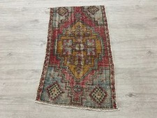 Turkish Tribal Rug 1.7 x 2.9 ft Vintage Hand Knotted Distressed Wool Mat picture