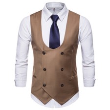 Occident Men's Double-breasted Waistcoat Temperament U-shaped Neck Vest Jacket picture