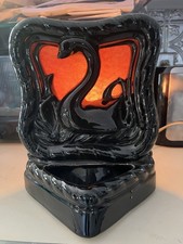 Vintage 1950s Black Ceramic Swan TV Lamp Planter MCM Light Working 9