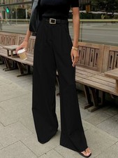NWT Commense Black Wide Leg Pants Sz L Tailored Minimalist Office Y2K picture