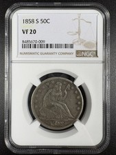 1858-S Seated Liberty Half Dollar NGC VF20 Better Date Nice Original Coin picture