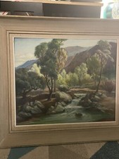 ORPHA MAE KLINKER OIL PAINTING LARGE Beside A Babbling Brook PLEIN AIR LANDSCAPE picture
