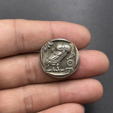 Ancient Greek Solid Bronze Athens Owl Athena Tetradrachm Coin picture