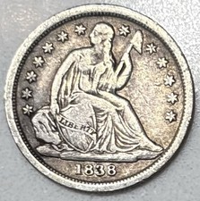 1838 Large Stars Seated Liberty Dime Very Fine VF Coin Philadelphia picture