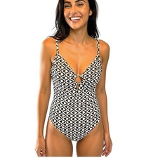 Sunshine 79 Women's Over The Shoulder Keyhole Plunge One Piece Swimsuit picture