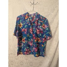 Vintage 80s Pykettes Hawaiian Camp Shirt Floral Tropical ZigZag picture