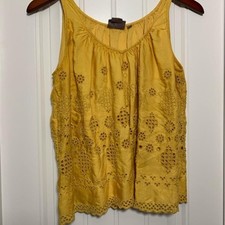 Boho Anthropologie yellow eyelet embroidered Tank Vanessa Virginia floral lacey picture