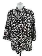 Chico's Women's Black/White Button Up 3/4 Cuffed Sleeve Blouse - 2/US 12 picture