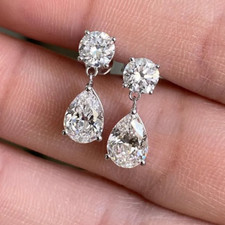 2.52 TCW Pear & Round Moissanite Dangle Drop Earring in 14k White Gold Plated picture