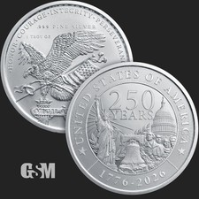 1 oz 999 Fine Silver USA 250th Anniversary Silver Round GSM Eagle Flag IN STOCK picture
