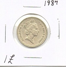 UK England Great Britain Coin 1 Pound 1987 similar to picture used QEII picture