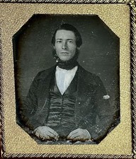 6th Plate Daguerreotype of a young Gentleman with Chin Beard Double Bird Case picture