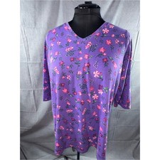 2849-Woman Within Purple Floral V-Neck Tee with Pink Blossoms picture