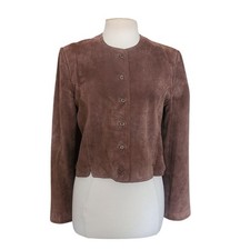 Vintage 1990s Cropped Blazer Brown Suede Jacket Carroll Reed Large picture