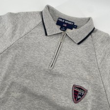Polo Sport Quarter Zip Sweatshirt Mens M Grey Short Sleeve 90s Vintage Crest picture