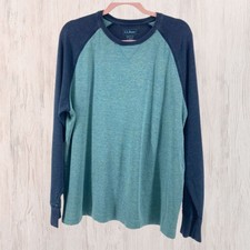 L.L. Bean Men Large Slightly Fitted Raglan Shirt Blue Green Distressed Comfort picture