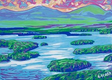 original acrylic painting 5x7 Lake Winnipesaukee New Hampshire, marker art picture