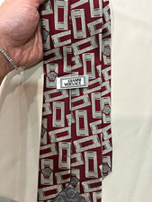 Gianni Versace Men's Jacquard Silk Tie Burgundy Silver Geometric Medusa Logo picture