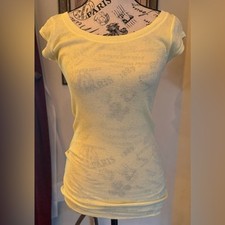 Michael Stars Vintage Yellow Cap Sleeve Fitted Tee Ribbed Semi Sheer Y2K Pastel picture