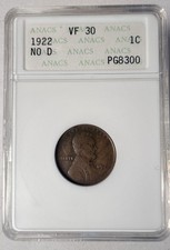 1922-P No D, Strong Reverse Lincoln Wheat Cent, VF30 ANACS. (13508) picture