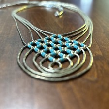 Vintage Navajo Liquid Sterling Turquoise Necklace 18” picture