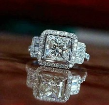 Stunning Princess Cut Lab Created Diamond 925 Silver Halo Engagement Gift Ring picture