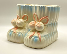 Relpo Vintage Ceramic Baby Boot Planter 5722 White Blue Pink Japan picture