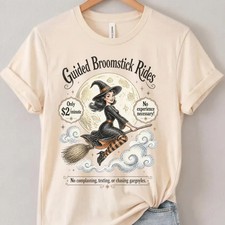 If The Broom Fits Ride It T-Shirt - Funny Witch Halloween Shirt - Vintage Pin Up picture