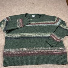Ava & Viv Womens 4X Green Striped Metallic Knit Crewneck Sweater Relaxed Fit picture