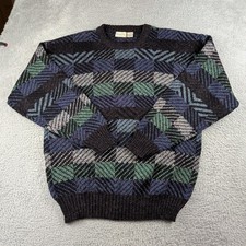Vintage Boundary Waters Sweater Mens L Blue Multicolor Knit Geometric Crewneck picture