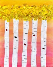 Rutenberg Birch Trees Abstract Original  Mixed Media Painting Canvas 9x12 052 picture