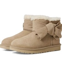 UGG Classic Mini Bow Boot Sand Suede Pull On Bootie 1176310 SAN Womens Size 8 picture