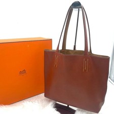 HERMES Double Sens 36 Reversible Tote Bag Veau Sikkim Leather Brown Square JO picture