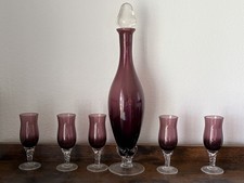 Vintage MCM Empoli Italian Amethyst Genie Decanter With Stopper Plus 5 Glasses picture