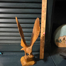 Vintage Hand Carved Lightweight Wooden American Eagle Sculpture Statue  picture